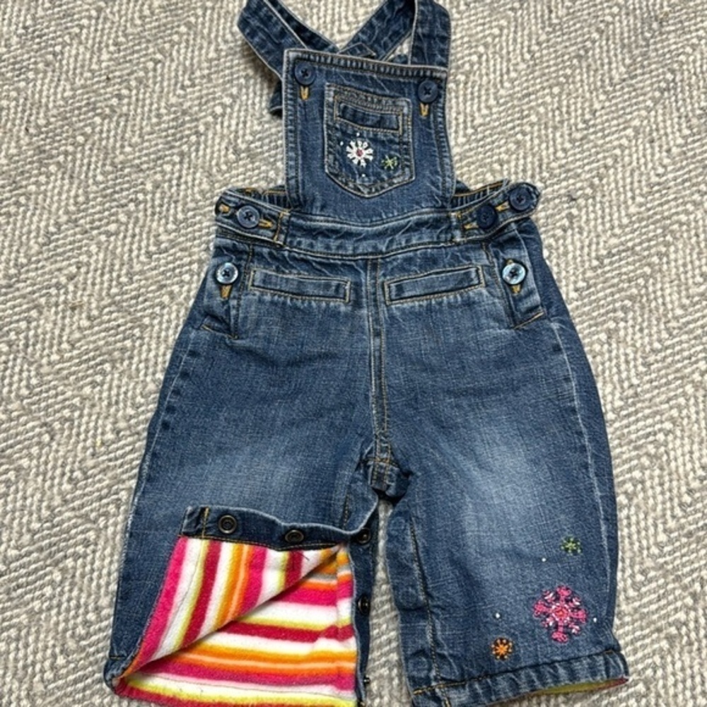 Baby GAP‎ fleece lined adjustable jean embroidered bib overalls size 3-6 months